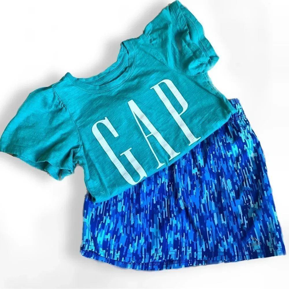 Gap Flutter‎ Sleeve Logo Short Sleeve Tee in Teal and White Girls Small (6/7)
